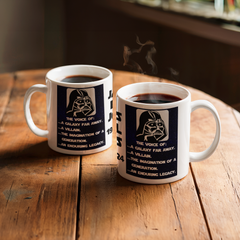 Mug (11oz)- James Earl Jones Commemoration The voice of: ...a galaxy far away. ...a villain. ...the imagination of a . generation. ...an enduring legacy. White Ceramic.