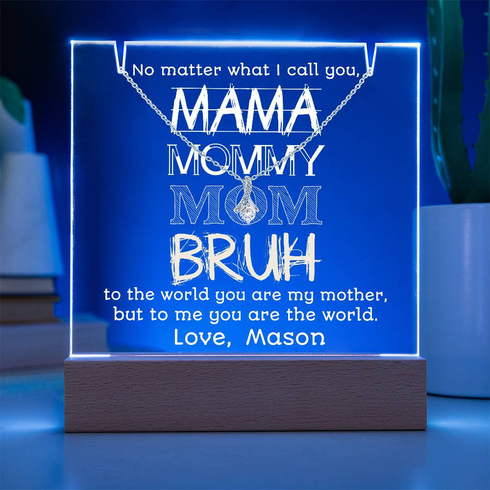 To Mom from Son | Mama Mummy Mom Bruh | Tween Teen Boy Mom Gift | Keepsake Light & Necklace Bundle | Mother’s Day Jewelry | Birthday from Kid