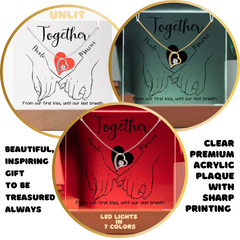 Together Pinky Hold (Black Font) Custom Keepsake Plaque & Necklace Gift Bundle