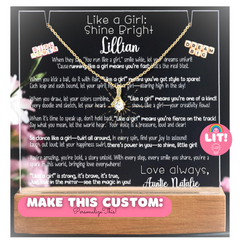 Like a Girl Lit Personalized Keepsake Message & Alluring Beauty Necklace Gift Bundle