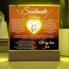 To my Soulmate PERSONALIZE Names: Forever Love Necklace (White or Yellow Gold) & Personalized Keepsake Light w Heart Sunset.