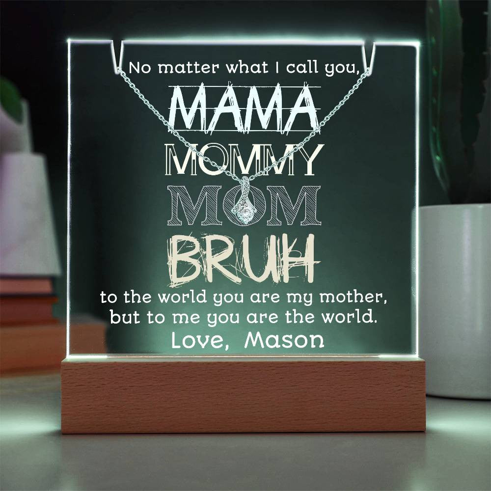 To Mom from Son | Mama Mummy Mom Bruh | Tween Teen Boy Mom Gift | Keepsake Light & Necklace Bundle | Mother’s Day Jewelry | Birthday from Kid