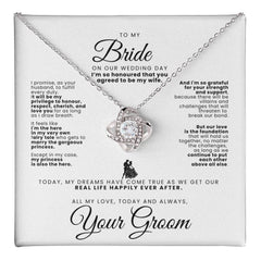 To my Bride on our Wedding Day - Beautiful Love Knot Necklace (Yellow or White Gold) From Groom Wife-to-be Husband-to-be Special gift for her