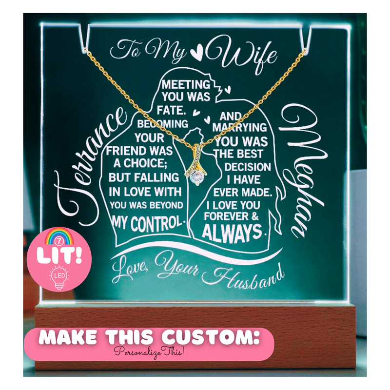 To my Wife Custom Silhouettes Keepsake Plaque & Necklace Bundle