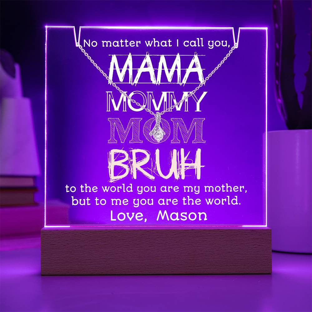 To Mom from Son | Mama Mummy Mom Bruh | Tween Teen Boy Mom Gift | Keepsake Light & Necklace Bundle | Mother’s Day Jewelry | Birthday from Kid