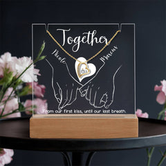 Together Pinky Hold (White Font) Custom Keepsake Plaque & Necklace Gift Bundle