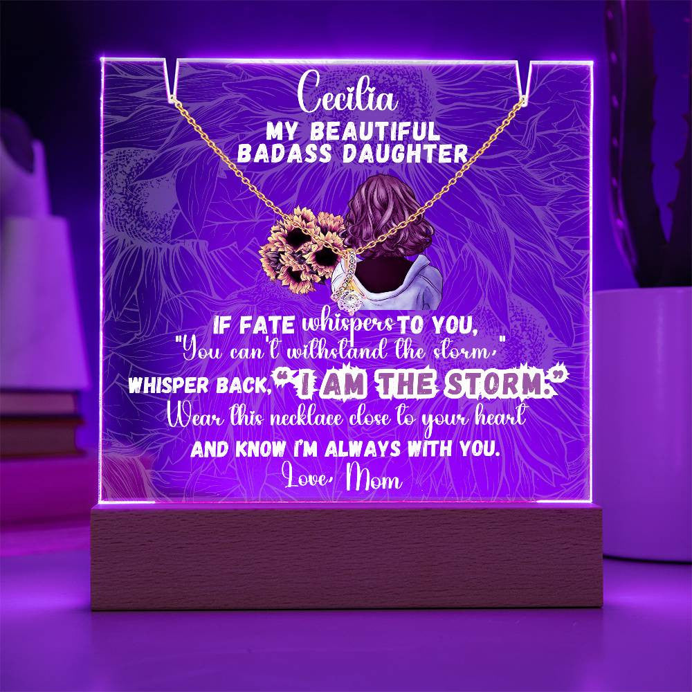 Badass Daughter Gift Bundle: Lit Personalized Keepsake Message & Image AND Alluring Beauty Necklace