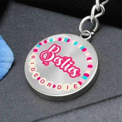 Besties Ride or Die Personalized Graphic Circle Keychain