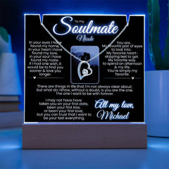 To my Soulmate PERSONALIZED Elegantly Noir LED Lit Stand w Names & Photo Option: Forever Love Necklace (White or Yellow Gold)