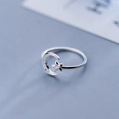 Sterling Silver Moon Star Ring