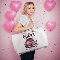 For Her Personalized Weekender Tote Bag Books are Addicted to Me | Book lover, Book worm, Friend, Bestie, Daughter, Niece, Aunt, Mom, Grandmother