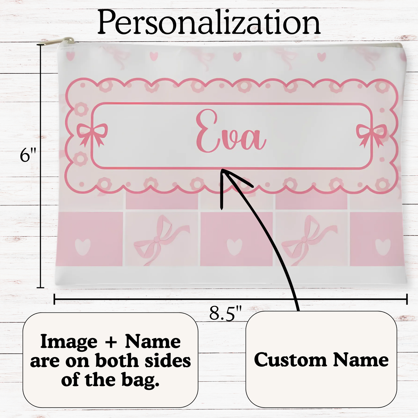 Girl Preppy Aesthetic Makeup Bag Pencil Case Personalized Pink Bow Coquette Fabric Zippered Pouch with Liner Back to School Birthday Gift