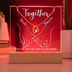 Together Pinky Hold (White Font) Custom Keepsake Plaque & Necklace Gift Bundle