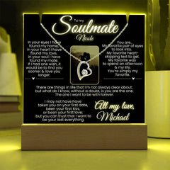 To my Soulmate PERSONALIZED Elegantly Noir LED Lit Stand w Names & Photo Option: Forever Love Necklace (White or Yellow Gold)