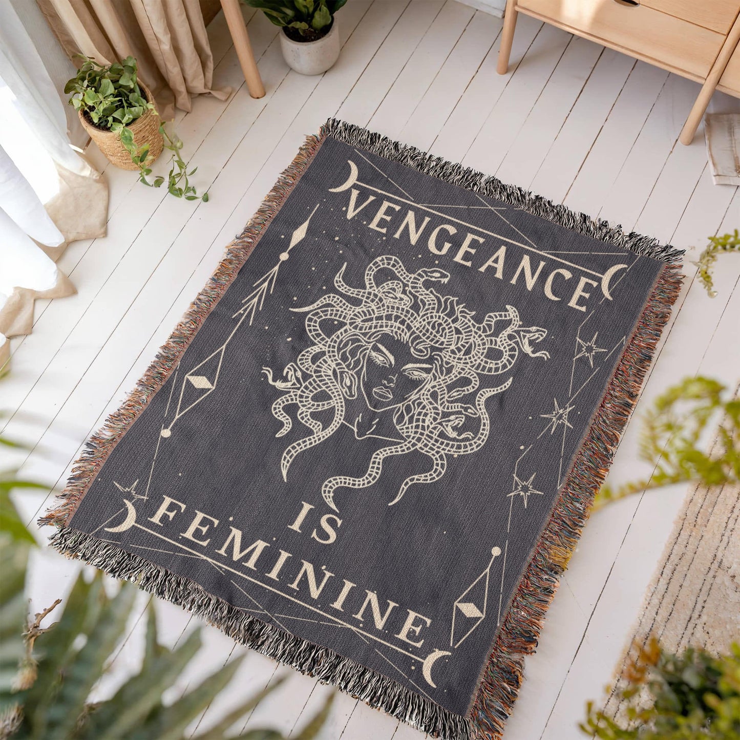 MEDUSA Vengeance is Feminine Woven Heirloom Blanket Friend Gift for Woman Feminist Strength BFF Best Friend Empowerment Throw 3 Sizes