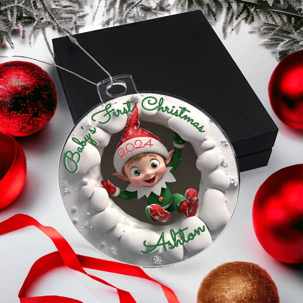 3-D Baby’s First Christmas 2024 Elf Acrylic Ornament Plaque