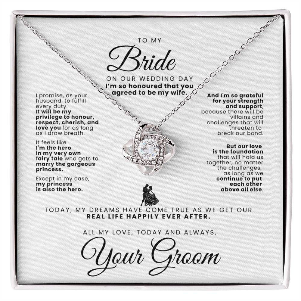 To my Bride on our Wedding Day - Beautiful Love Knot Necklace (Yellow or White Gold) From Groom Wife-to-be Husband-to-be Special gift for her