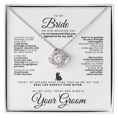 To my Bride on our Wedding Day - Beautiful Love Knot Necklace (Yellow or White Gold) From Groom Wife-to-be Husband-to-be Special gift for her