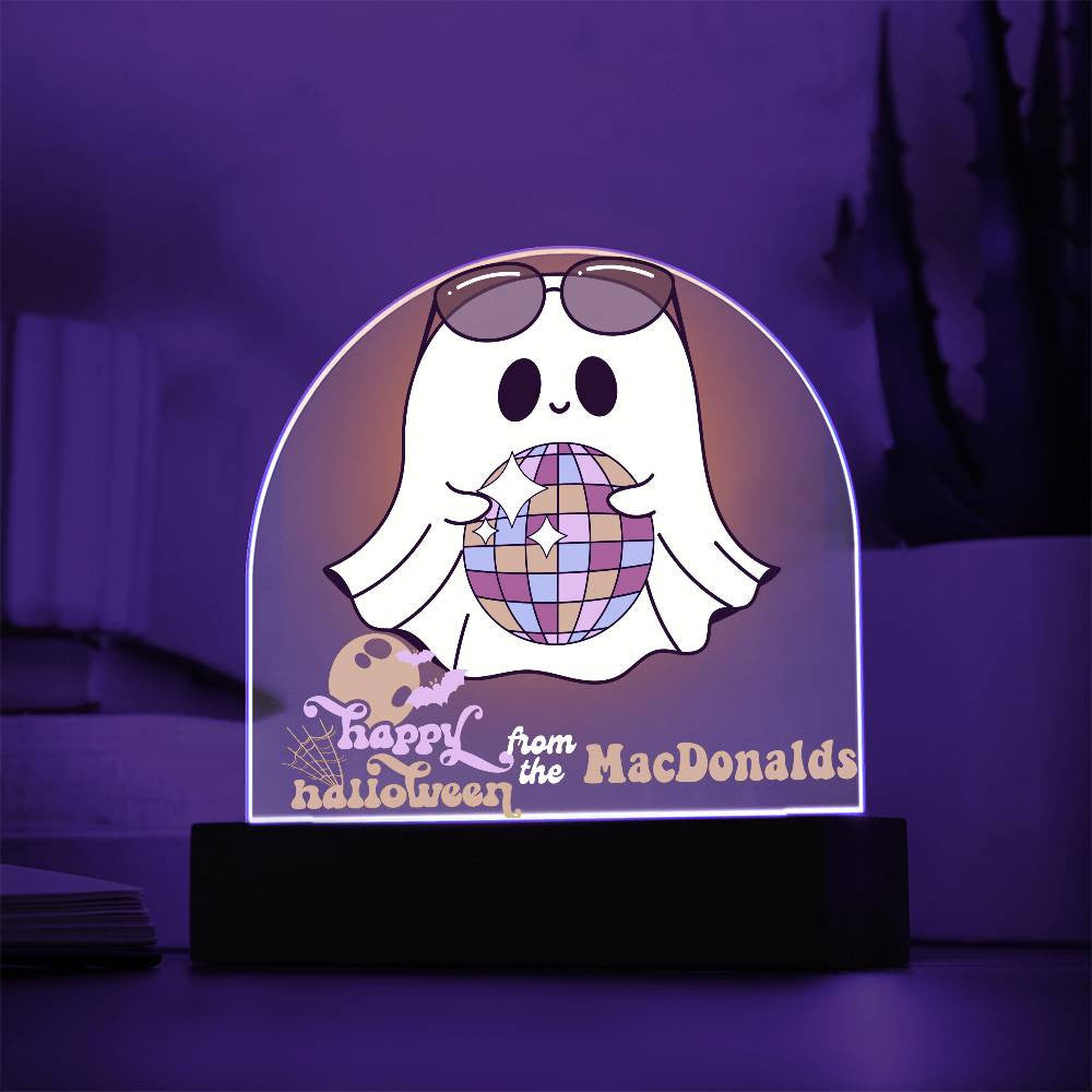 Personalized & Lit Happy Halloween from YOUR FAMILY NAME Ghost Disco Light Sign