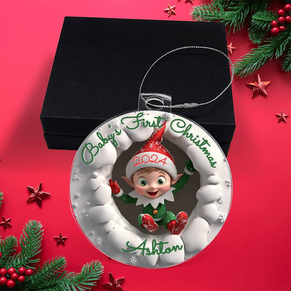 3-D Baby’s First Christmas 2024 Elf Acrylic Ornament Plaque