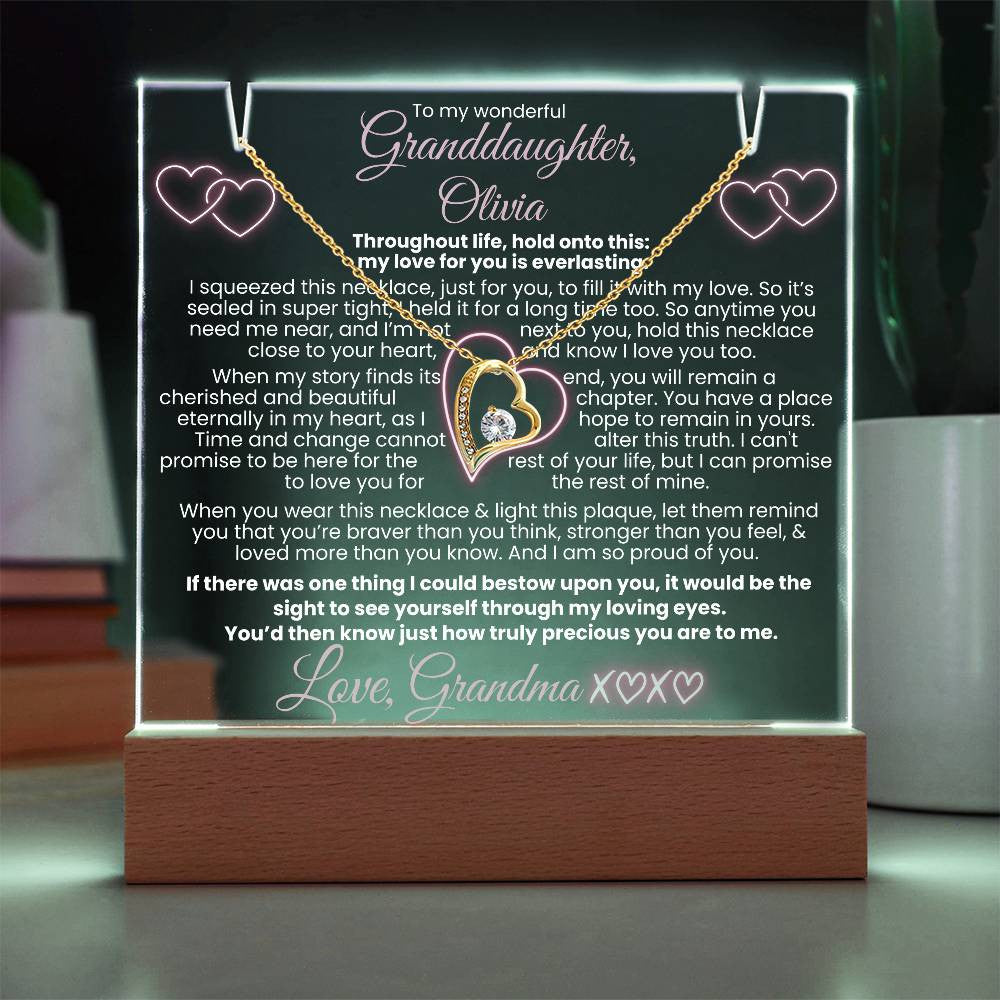 Granddaughter Custom Lit Keepsake Message Plaque & Necklace Gift Bundle