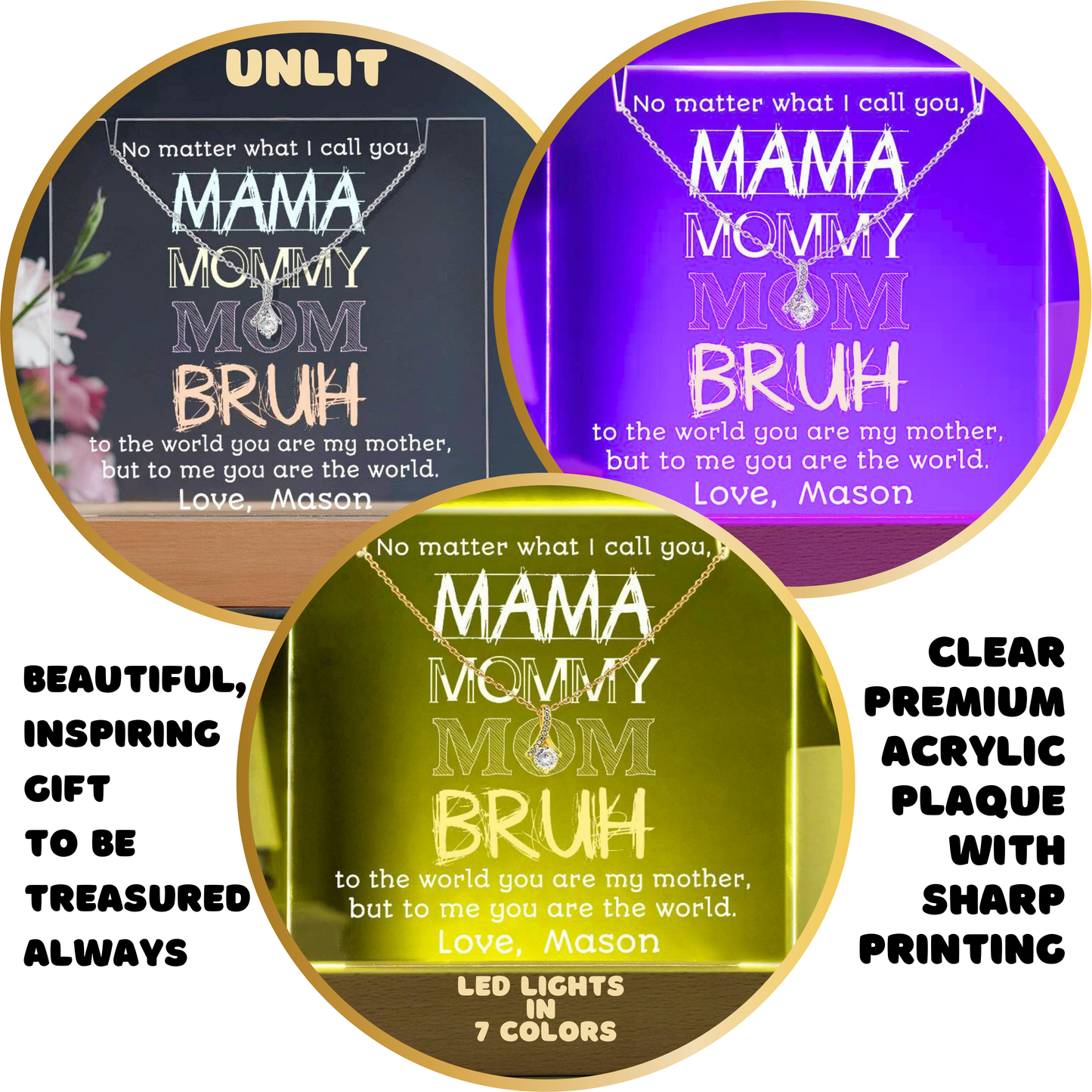 To Mom from Son | Mama Mummy Mom Bruh | Tween Teen Boy Mom Gift | Keepsake Light & Necklace Bundle | Mother’s Day Jewelry | Birthday from Kid