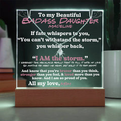 To my beautiful Badass Daughter Lit Personalized Keepsake Message & Alluring Beauty Necklace Gift Bundle