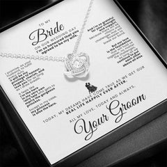 To my Bride on our Wedding Day - Beautiful Love Knot Necklace (Yellow or White Gold) From Groom Wife-to-be Husband-to-be Special gift for her