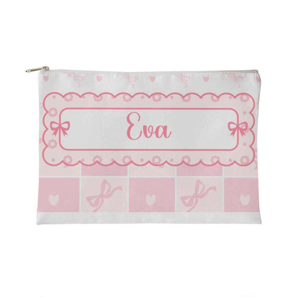 Girl Preppy Aesthetic Makeup Bag Pencil Case Personalized Pink Bow Coquette Fabric Zippered Pouch with Liner Back to School Birthday Gift