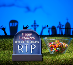 Personalized & Lit Happy Halloween from YOUR FAMILY NAME Tombstone Light Sign