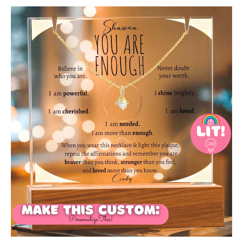 You are Enough Lit Personalized Affirmation Message & Alluring Beauty Necklace Gift Bundle