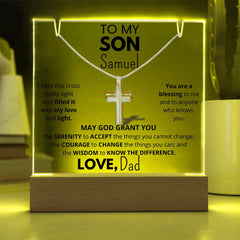 To MY or OUR Son - Personalized & Lit Keepsake bundled with Cross Necklace