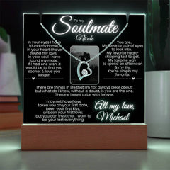 To my Soulmate PERSONALIZED Elegantly Noir LED Lit Stand w Names & Photo Option: Forever Love Necklace (White or Yellow Gold)