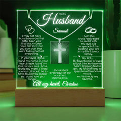 To My Husband - Personalized & Lit Keepsake and Cross Necklace Bundle