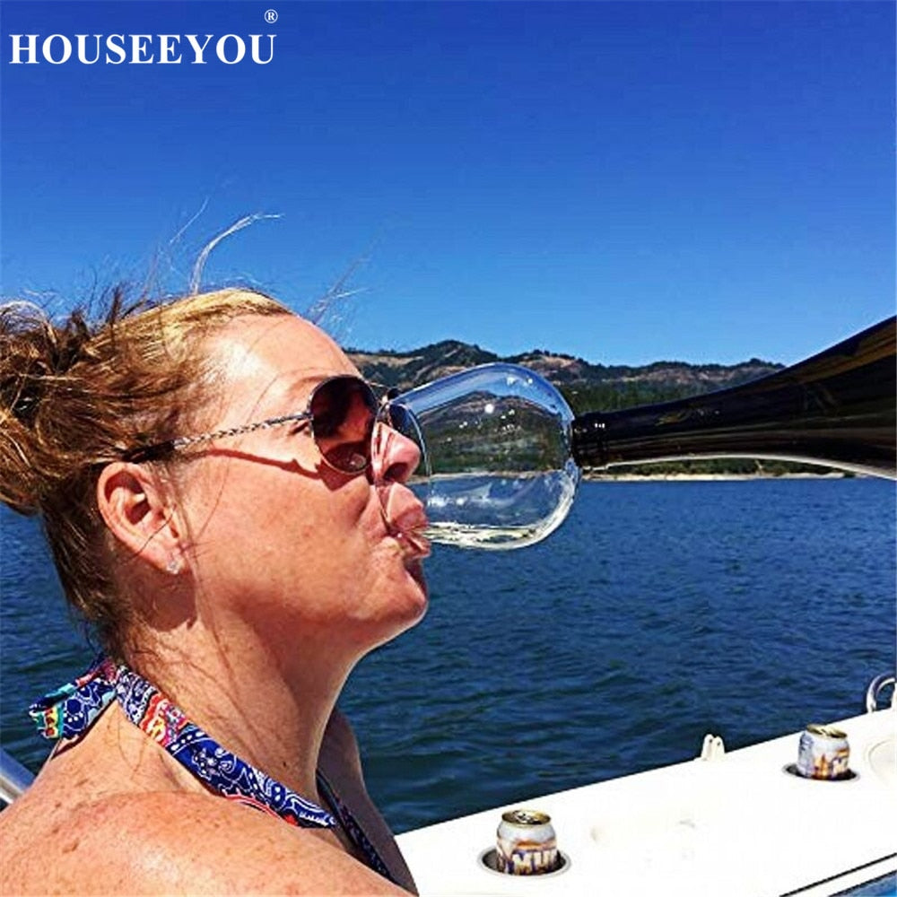 HOUSEEYOU Tasse créative en verre de vin rouge et de champagne avec joint en silicone pour boire directement à partir de la bouteille, verres en cristal, tasse à cocktail 260 ml