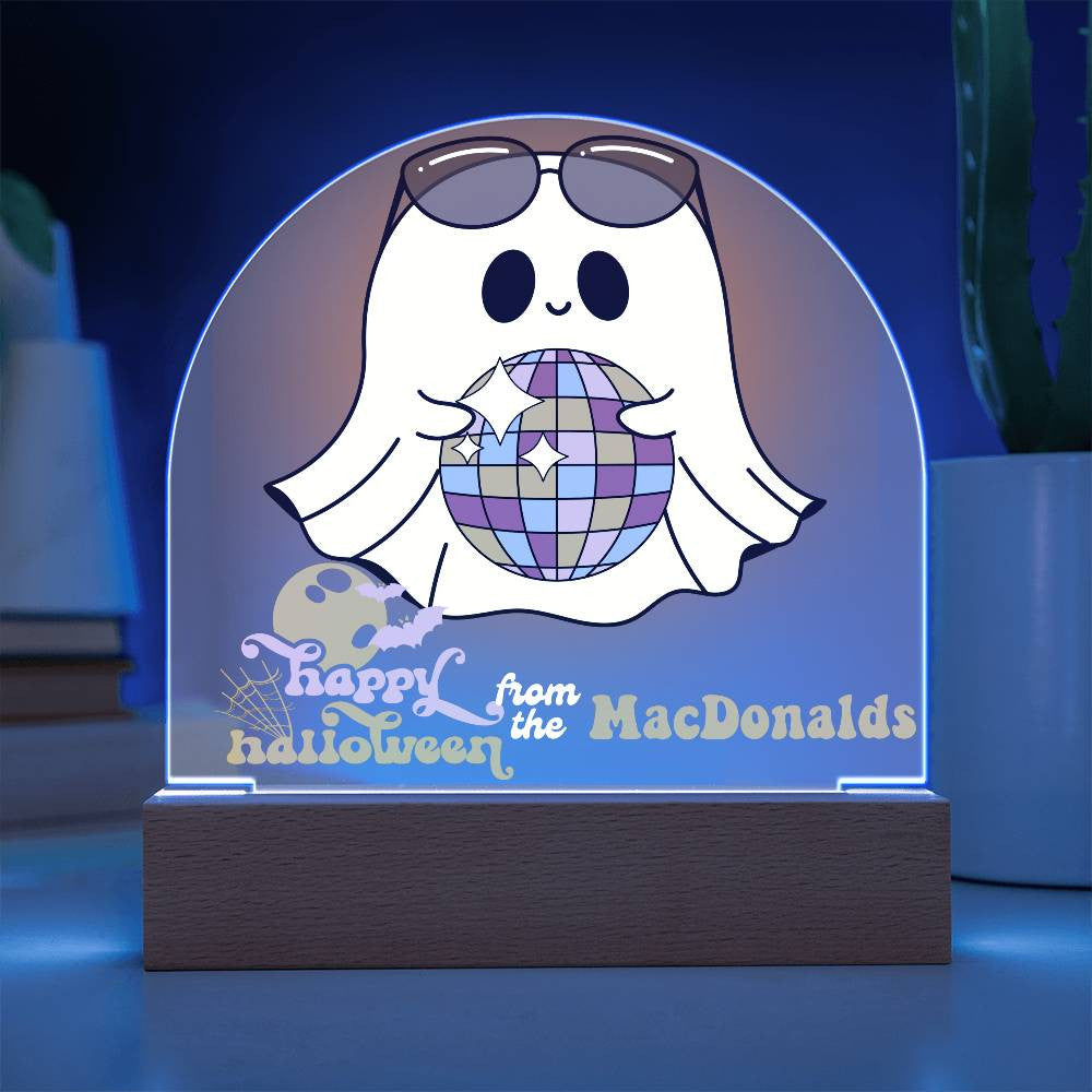 Personalized & Lit Happy Halloween from YOUR FAMILY NAME Ghost Disco Light Sign