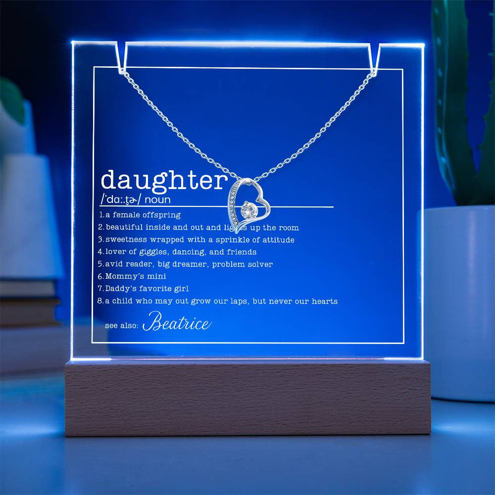 Daughter Definition Custom Lit Keepsake & Necklace Gift Bundle