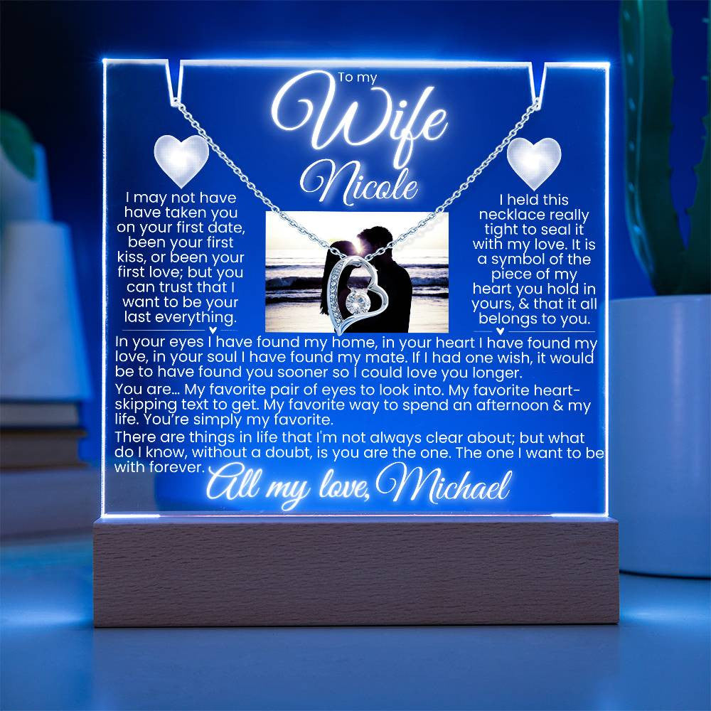 To my Wife Custom Photo Keepsake Plaque & Necklace Gift Bundle