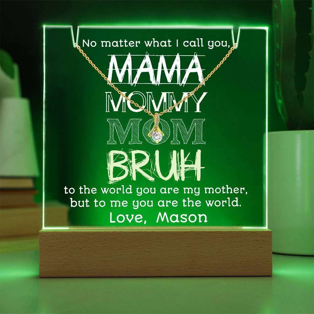To Mom from Son | Mama Mummy Mom Bruh | Tween Teen Boy Mom Gift | Keepsake Light & Necklace Bundle | Mother’s Day Jewelry | Birthday from Kid