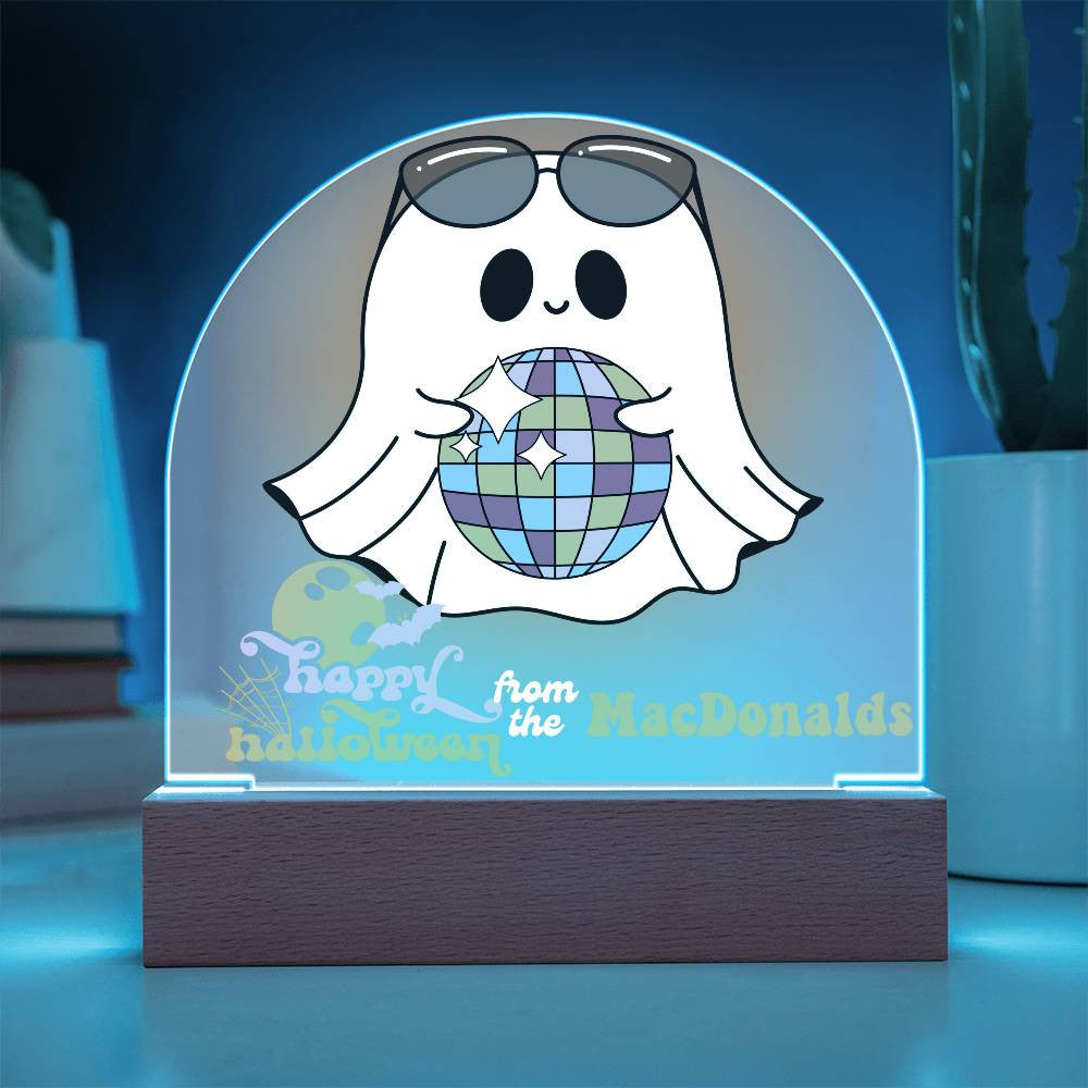 Personalized & Lit Happy Halloween from YOUR FAMILY NAME Ghost Disco Light Sign