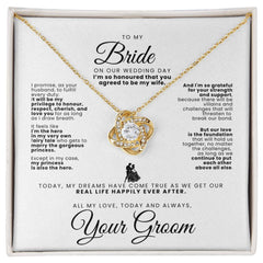 To my Bride on our Wedding Day - Beautiful Love Knot Necklace (Yellow or White Gold) From Groom Wife-to-be Husband-to-be Special gift for her