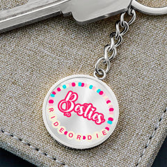 Besties Ride or Die Personalized Graphic Circle Keychain