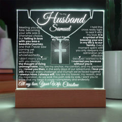 To My Husband - Personalized & Lit Keepsake and Cross Necklace Bundle