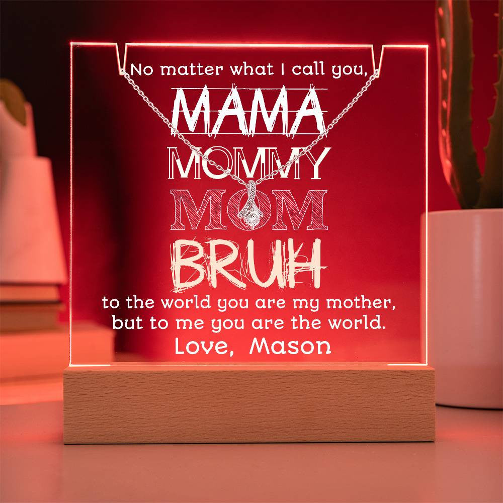 To Mom from Son | Mama Mummy Mom Bruh | Tween Teen Boy Mom Gift | Keepsake Light & Necklace Bundle | Mother’s Day Jewelry | Birthday from Kid