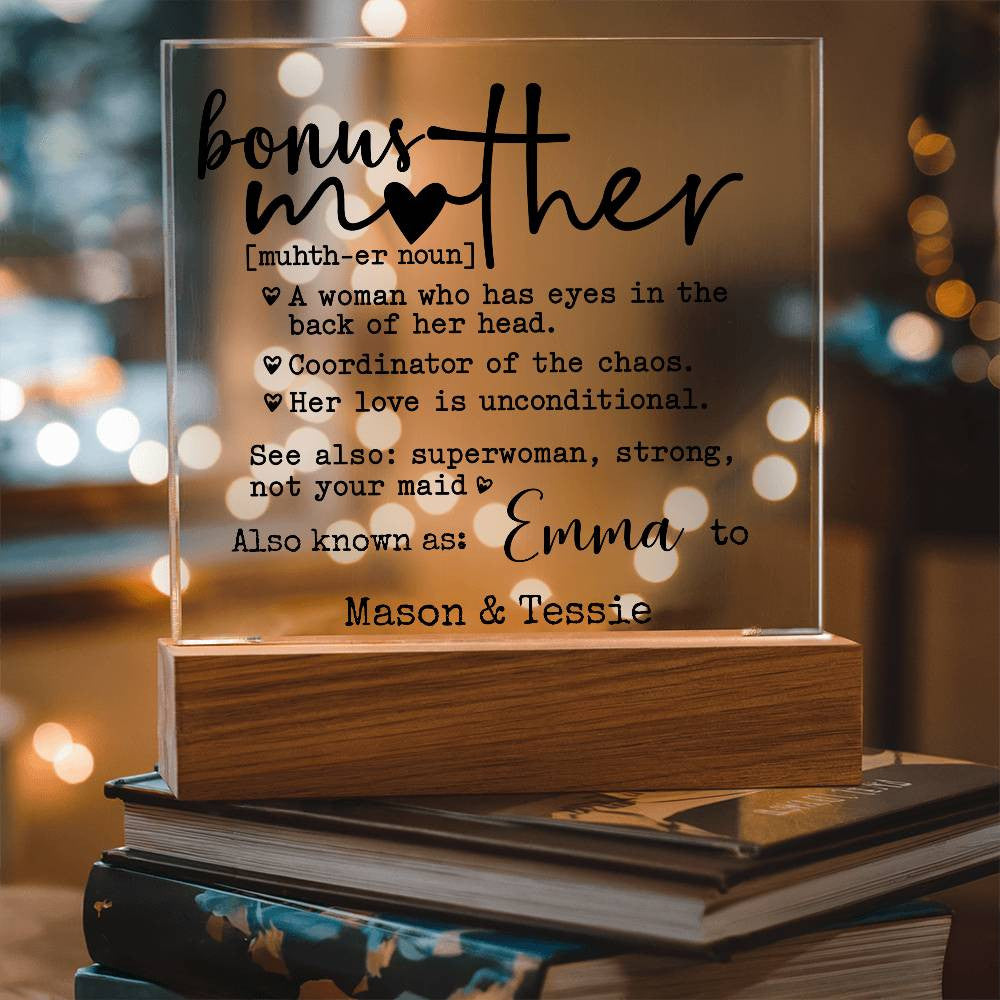Bonus Mother Personalized Definition Keepsake Plaque | Custom bonus mom & kids names | Mother’s Day, Birthday,Christmas