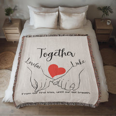 Personalized Together Pinky Hold Hands Heirloom Woven Blanket