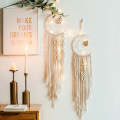 Star Moon Macrame Dream Catcher with Light