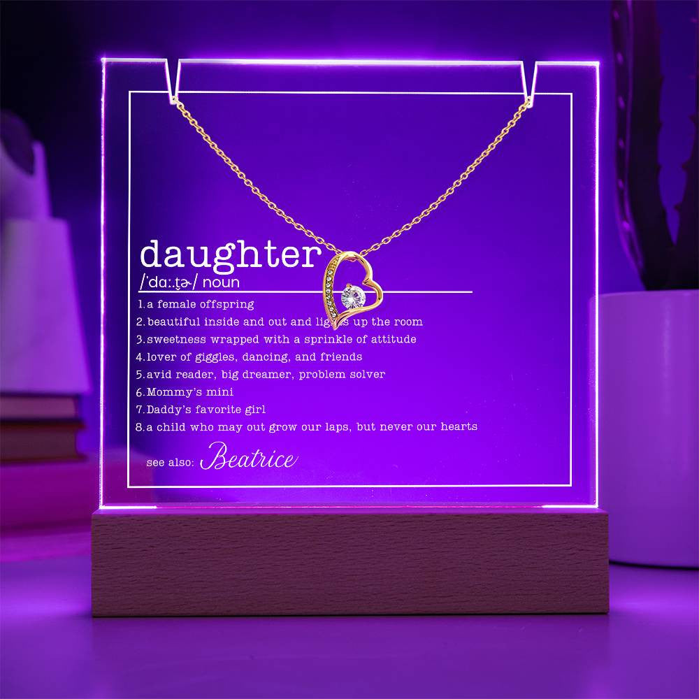 Daughter Definition Custom Lit Keepsake & Necklace Gift Bundle