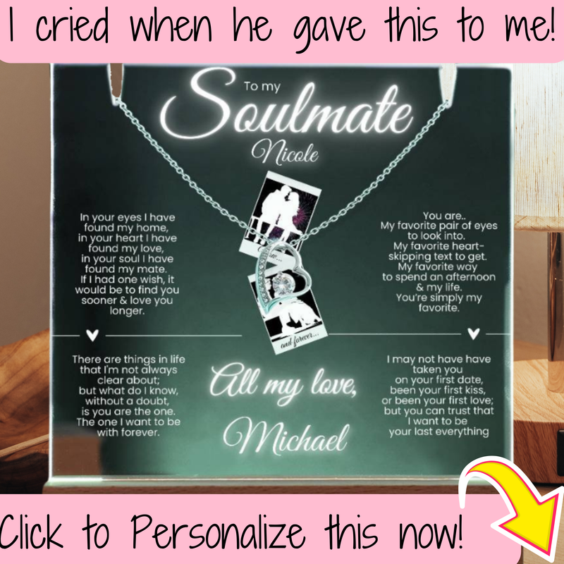 To my Soulmate PERSONALIZED Name & Photo Elegantly Clear Lit Plaque: Forever Love Necklace (White or Yellow Gold)