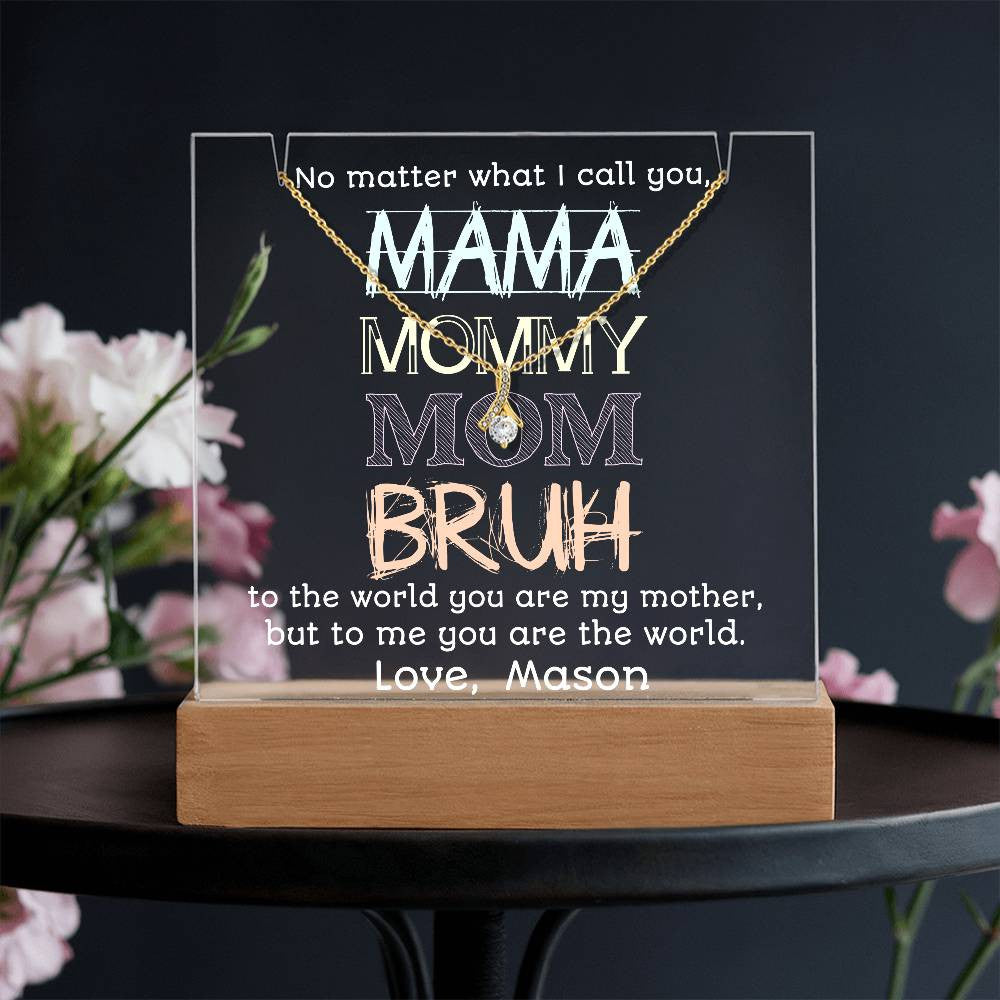 To Mom from Son | Mama Mummy Mom Bruh | Tween Teen Boy Mom Gift | Keepsake Light & Necklace Bundle | Mother’s Day Jewelry | Birthday from Kid